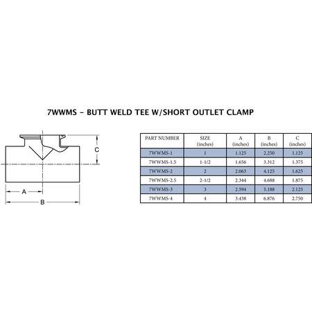 Steel & Obrien 2" Weld End Tee w/Short Outlet Clamp - 304SS Polished 7WWMS-2-7-304